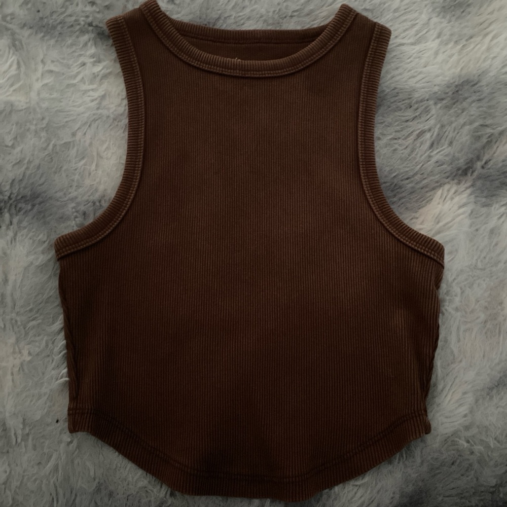 Aerie Brown Fitted Crop Tank Top